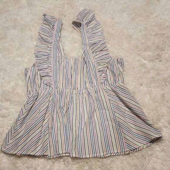 Ella 2 way Multicolored Stripe Carol Ruffle Sleeve Women's Sz. Large EUC - Picture 5 of 8